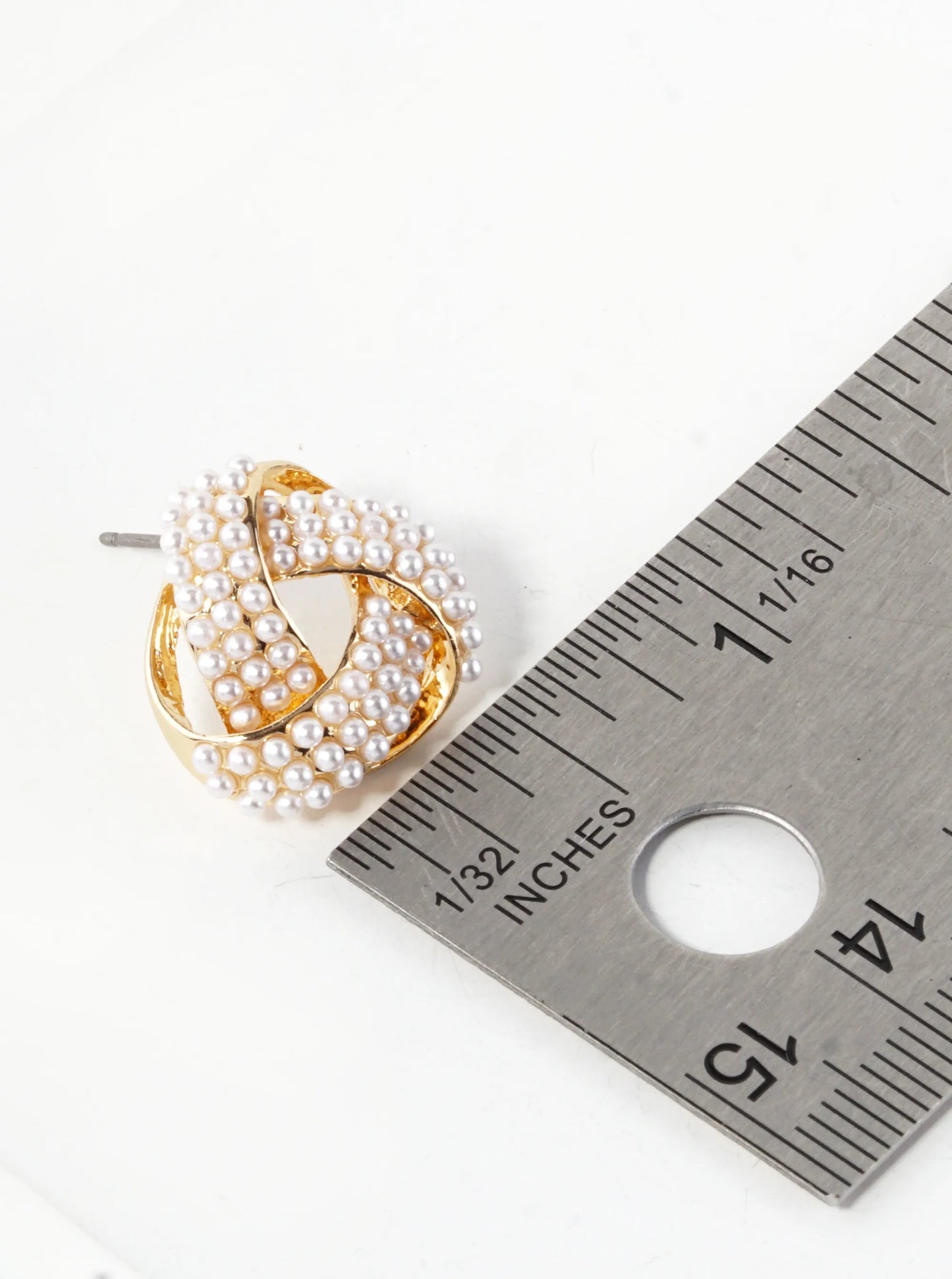 Pearl Beaded 17mm Triangle Knot Stud Earrings
