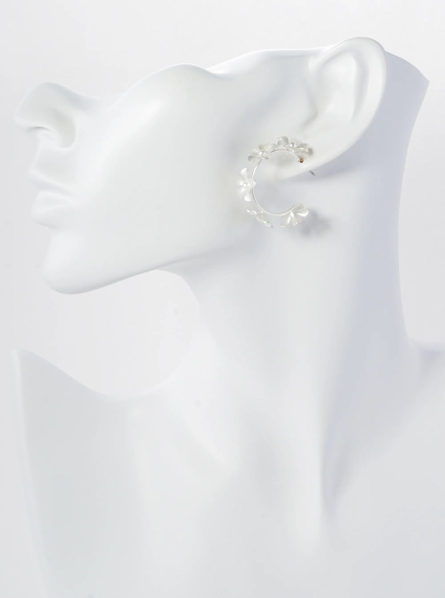 Pearl Beaded 23mm Metal Flower Hoop Earrings