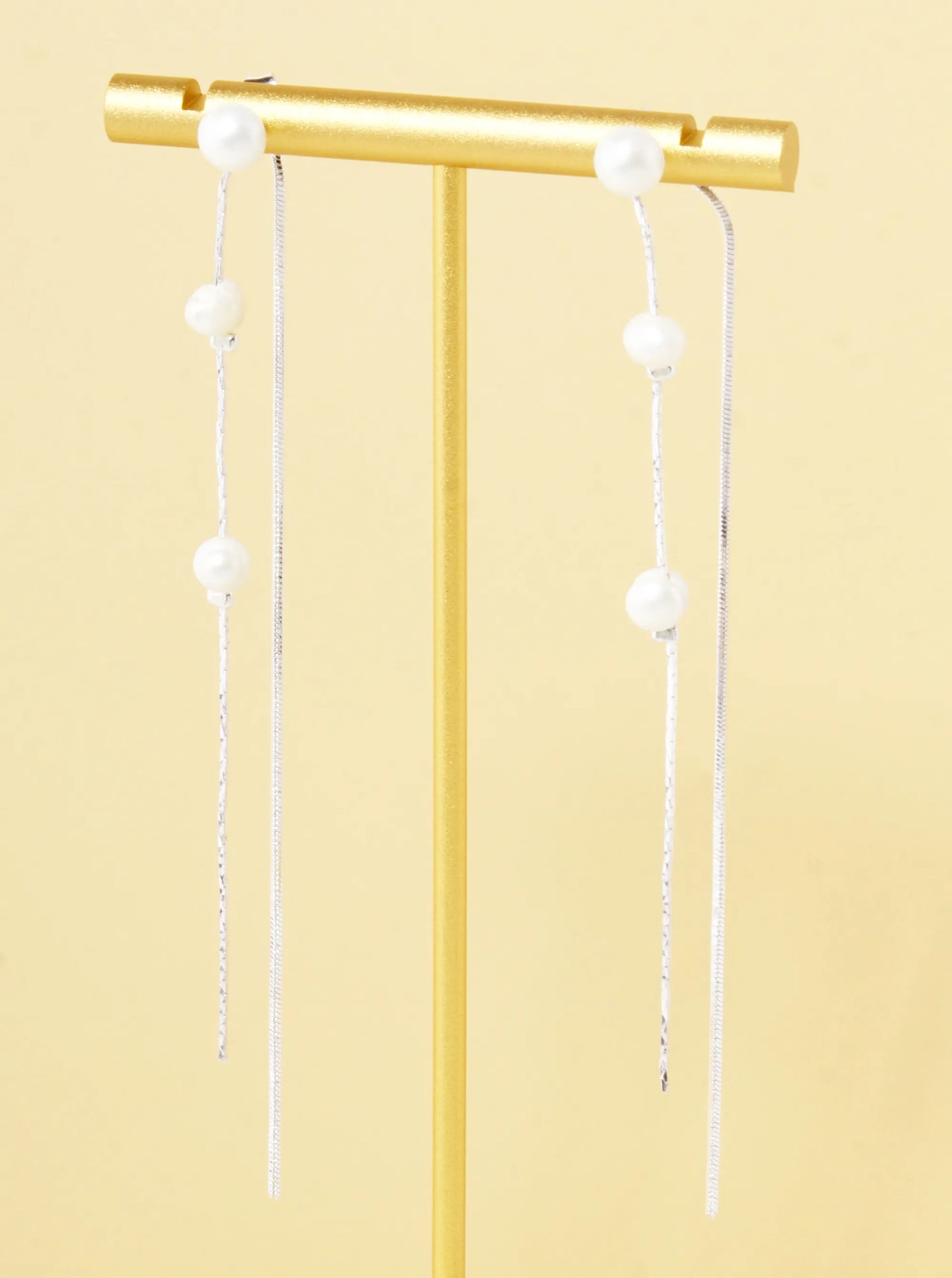 Pearl Beaded 3 Inch Chain Front-Back Drop Earrings