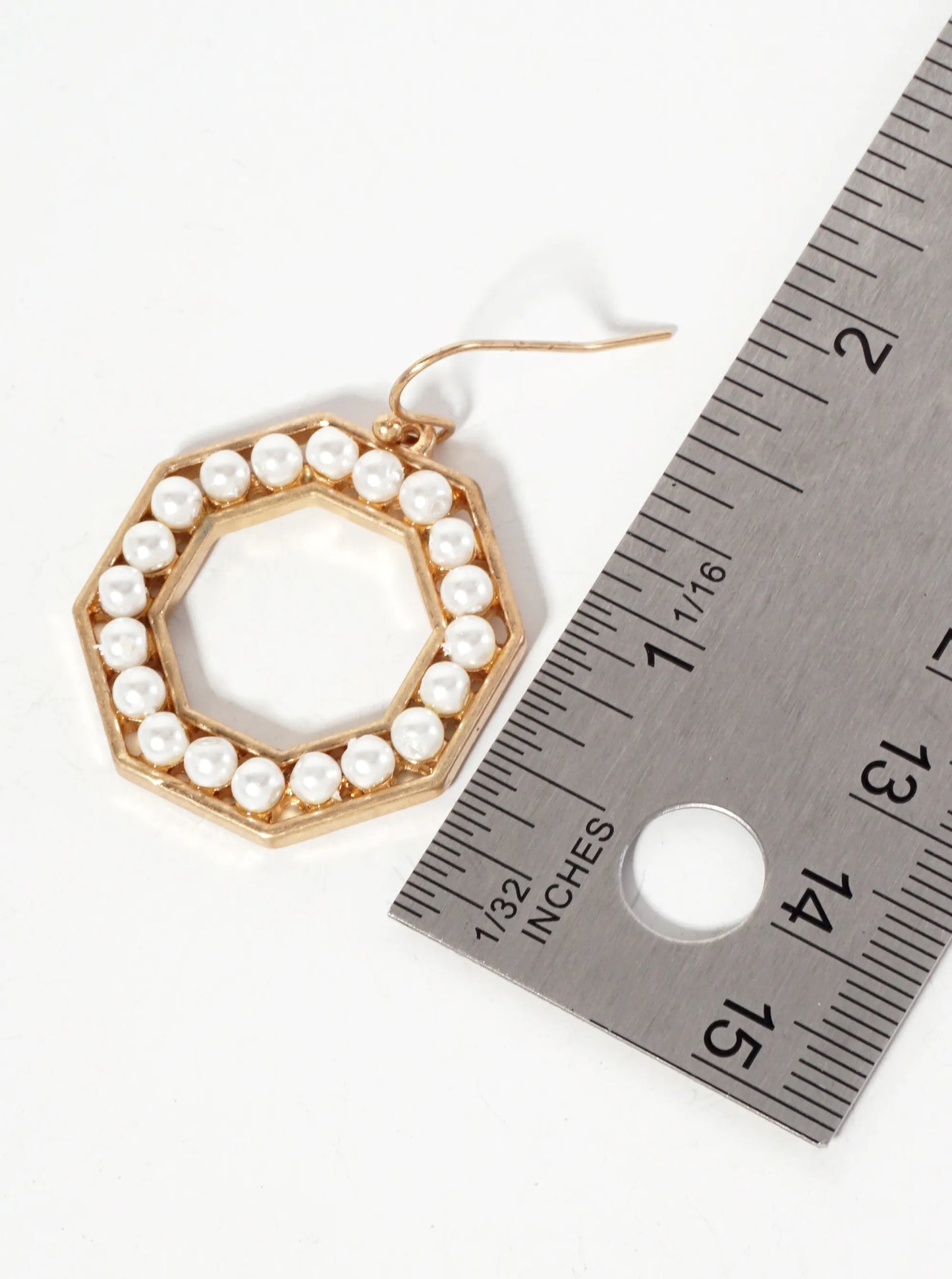 Pearl-Beaded Octagon-Shaped Dangle Earrings