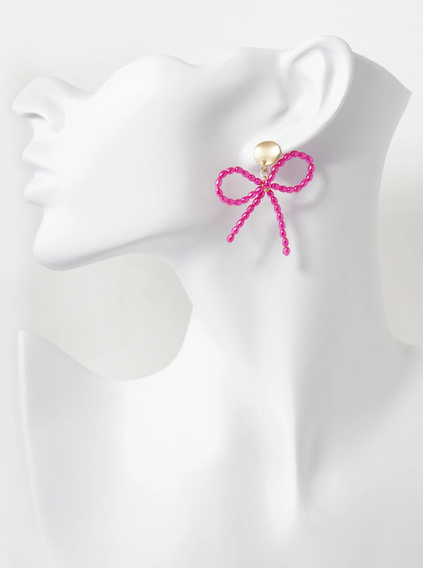 Pearl Beaded Ribbon Bow Drop Eye-Catching Stud Earrings
