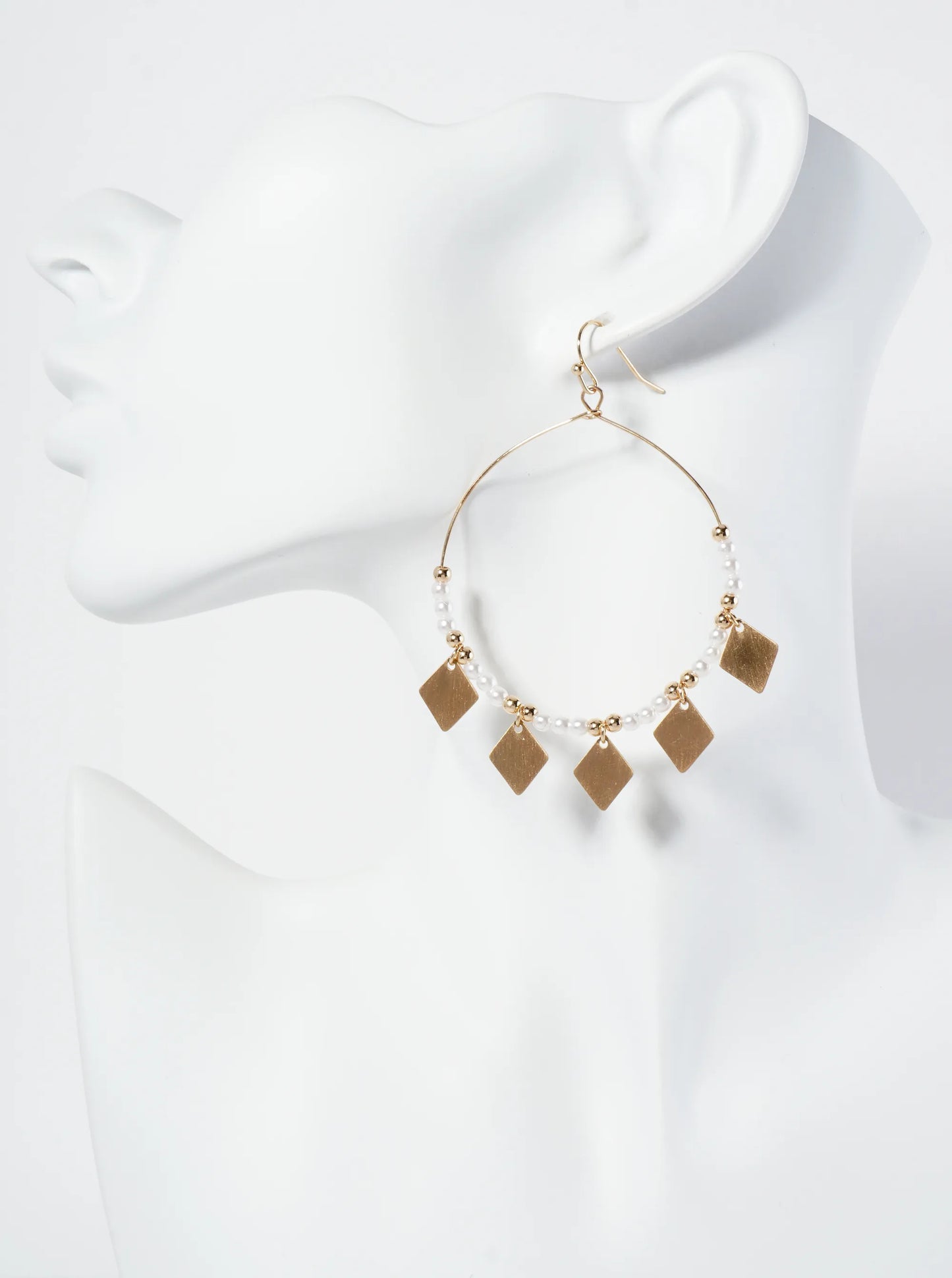 Pearl Beaded Wire Circle Dangle Earrings