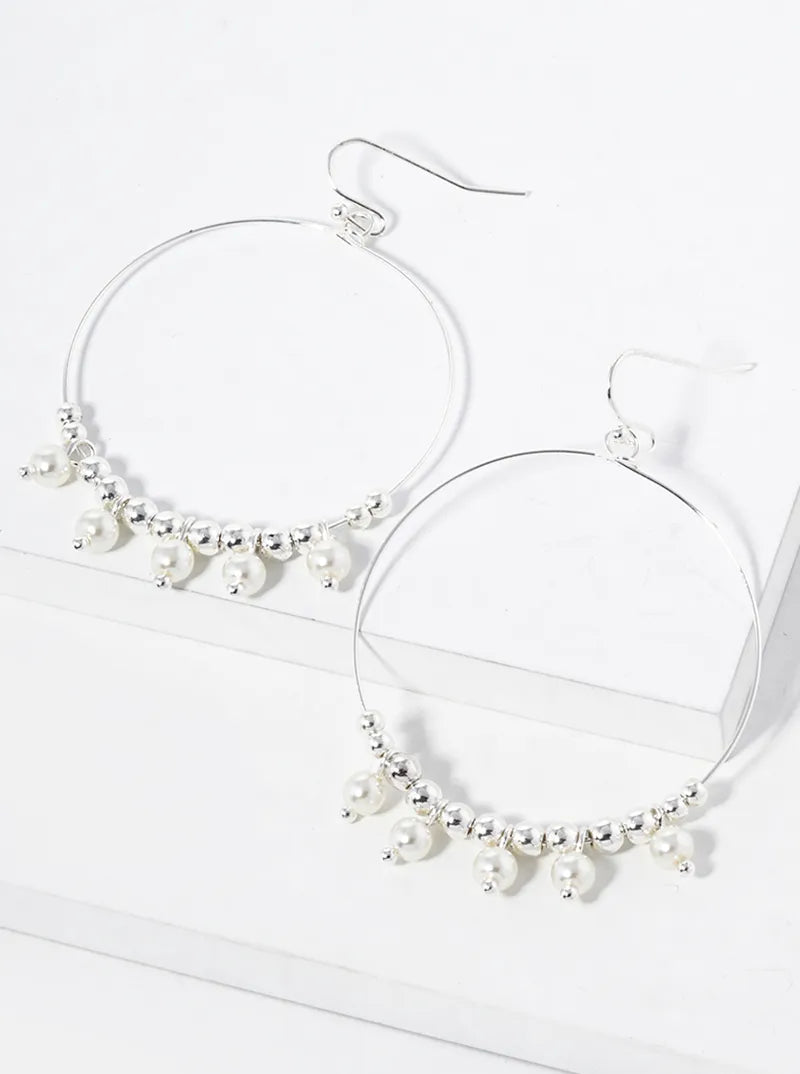 Pearl Beads Drop Wire Circle Dangle Earrings
