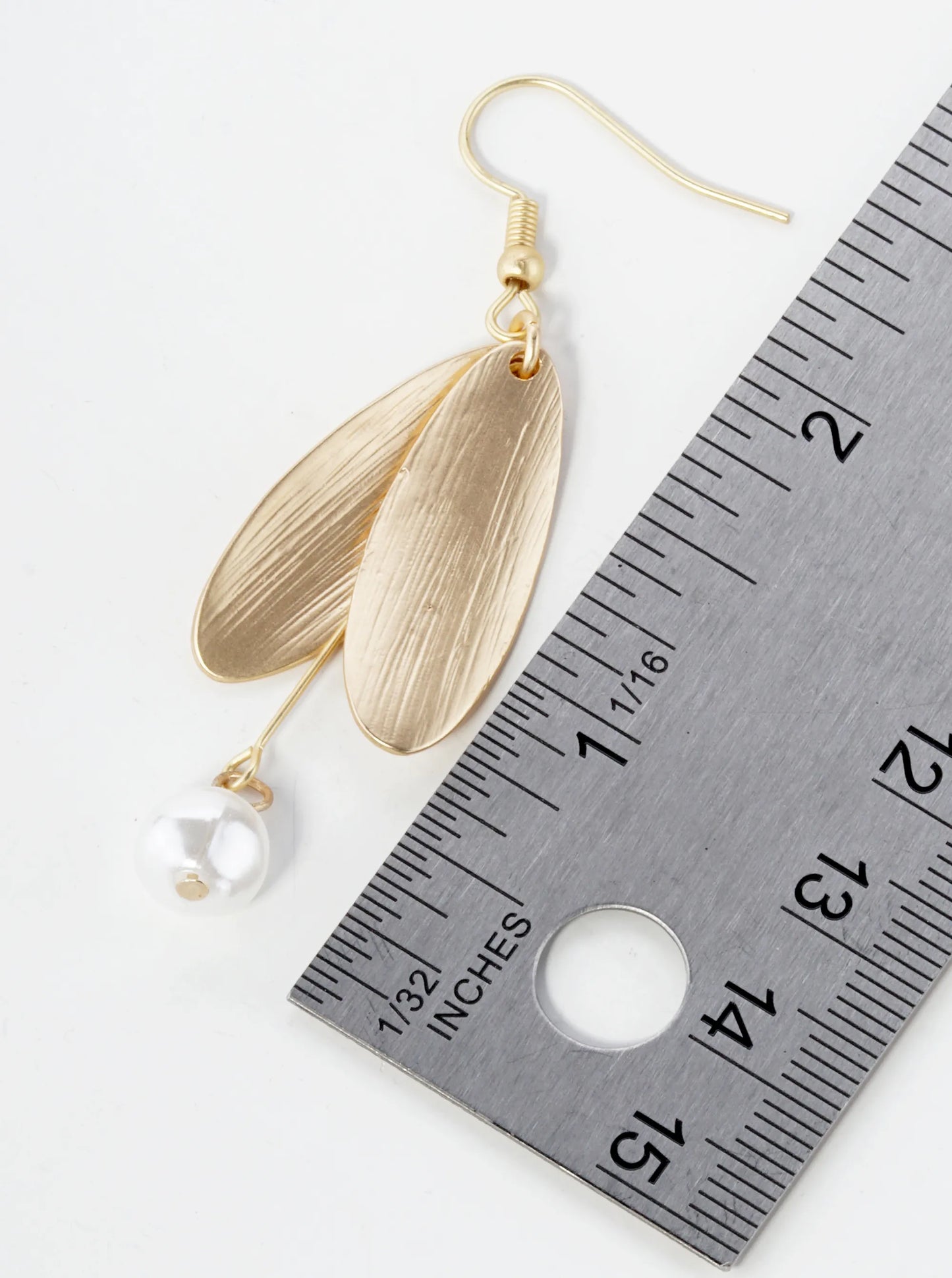 Pearl Drop Brushed Metal Petal Dangle Drop Earrings