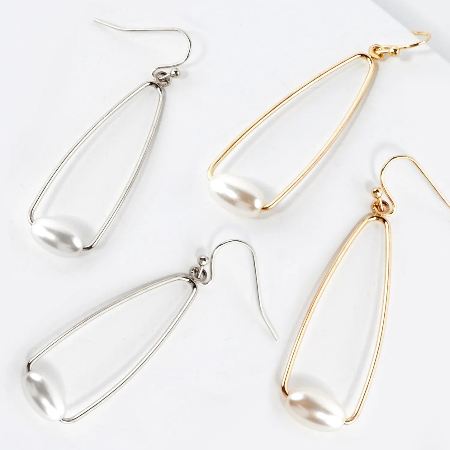 Pearl On Wire Teardrop Dangle Earrings