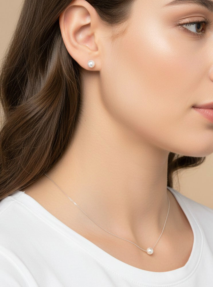 Pearl Pendant Necklace & Stud Earrings Set