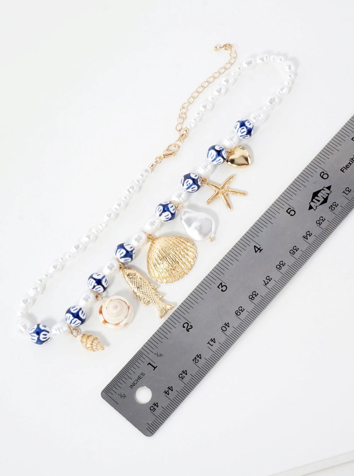 Pearl Porcelain-Beaded Sea-Life Conch Fish Seashell Starfish Heart 16-Inch Charm Necklace