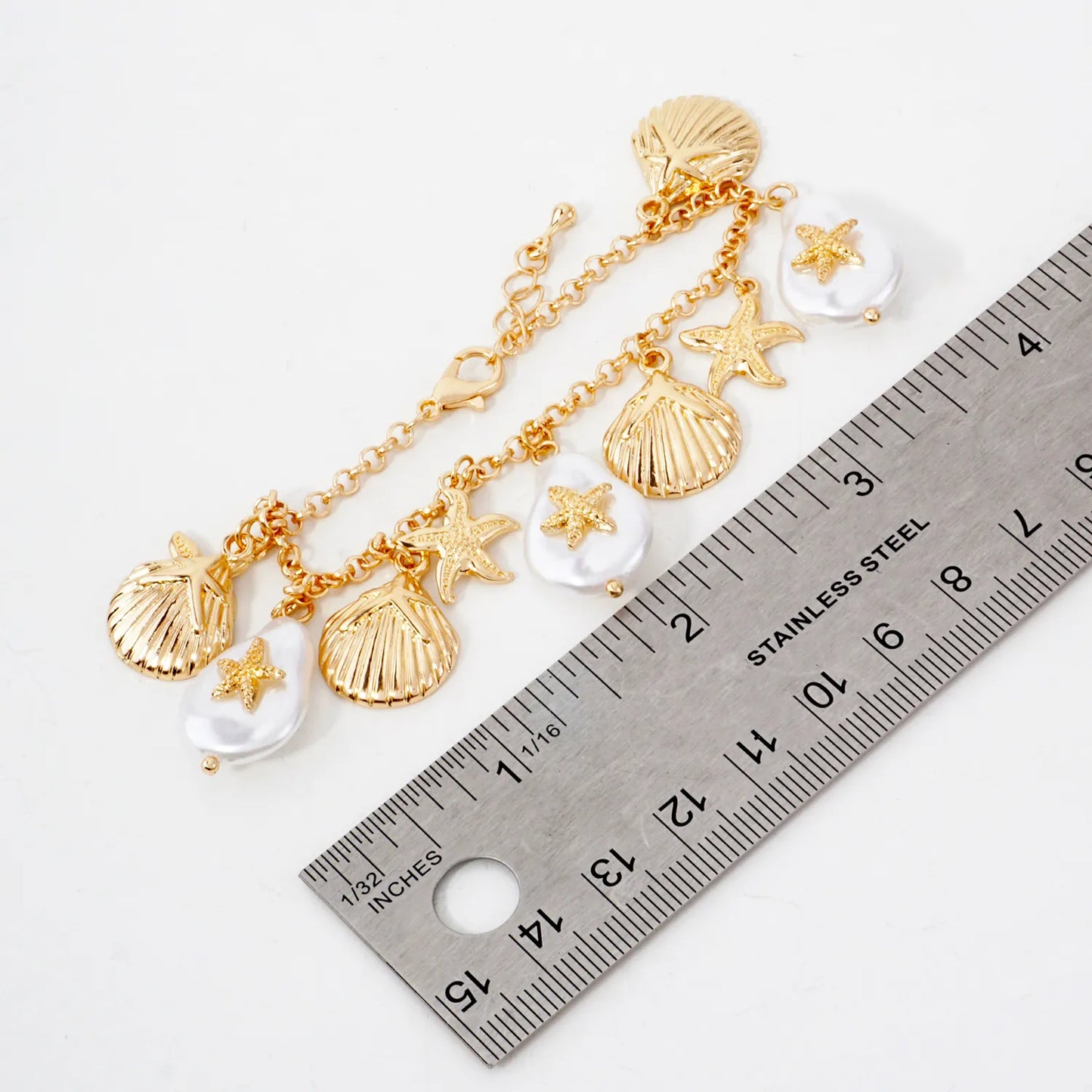 Pearl Starfish Sea-Life Charms Chain Bracelet
