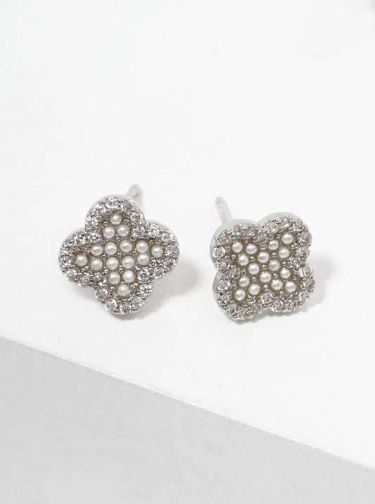 Pearl And Cubic-Zirconia Studded Heart-Shape 18K-Gold-Dipped Stud Earrings