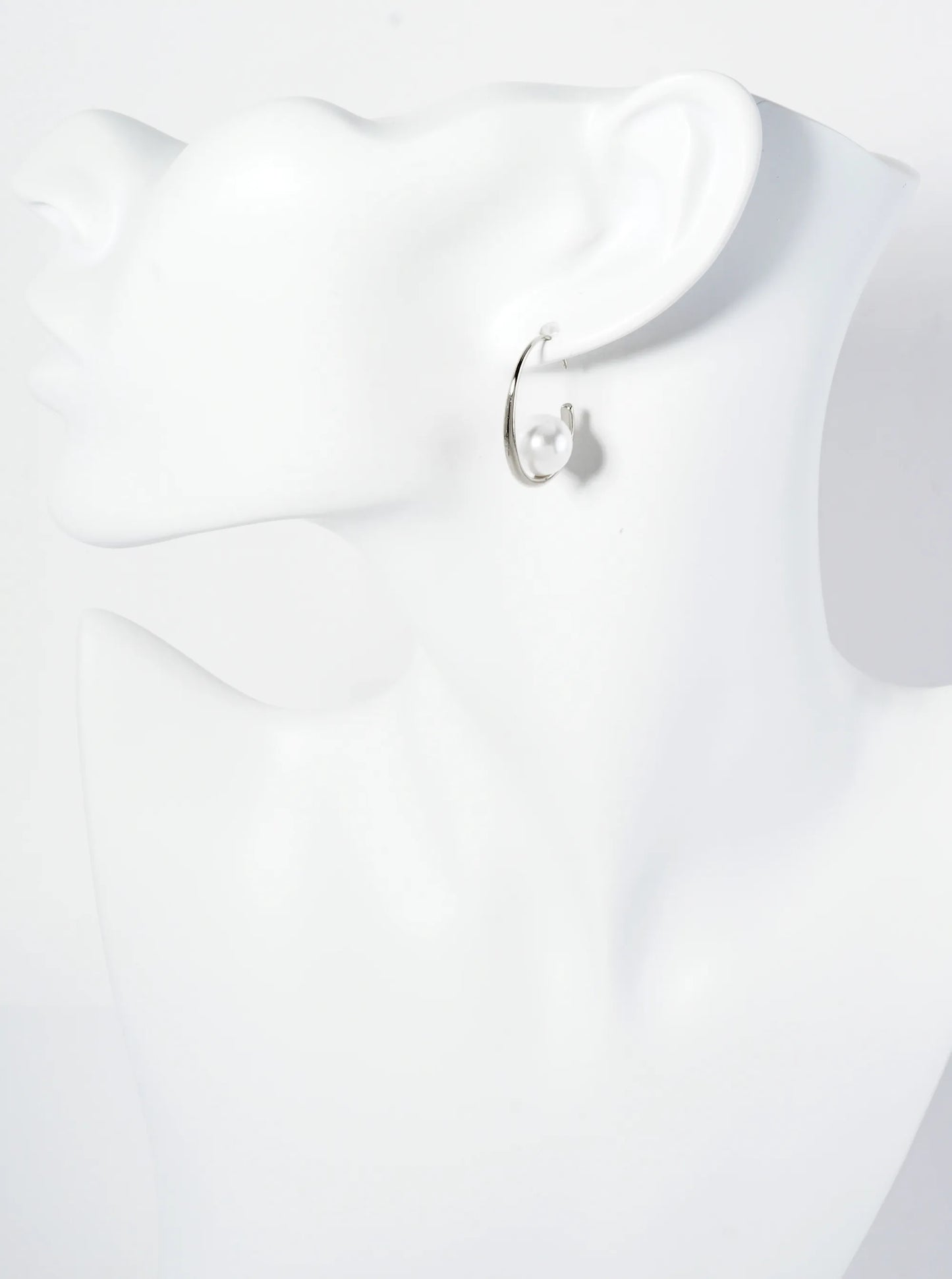 Pearl In The Center 14K-Gold-Dipped 25mm Sleek Hoop Earrings