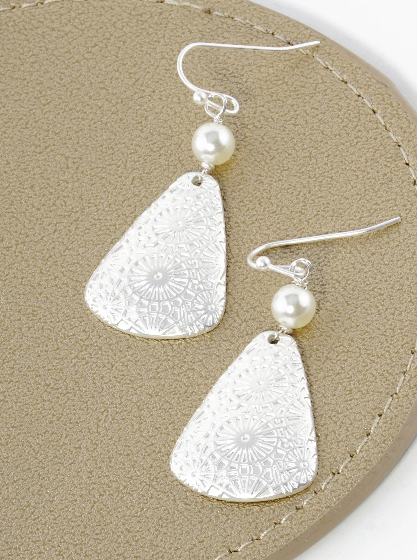 Pearl With Patterned Triangle Drop Dangle Earrings