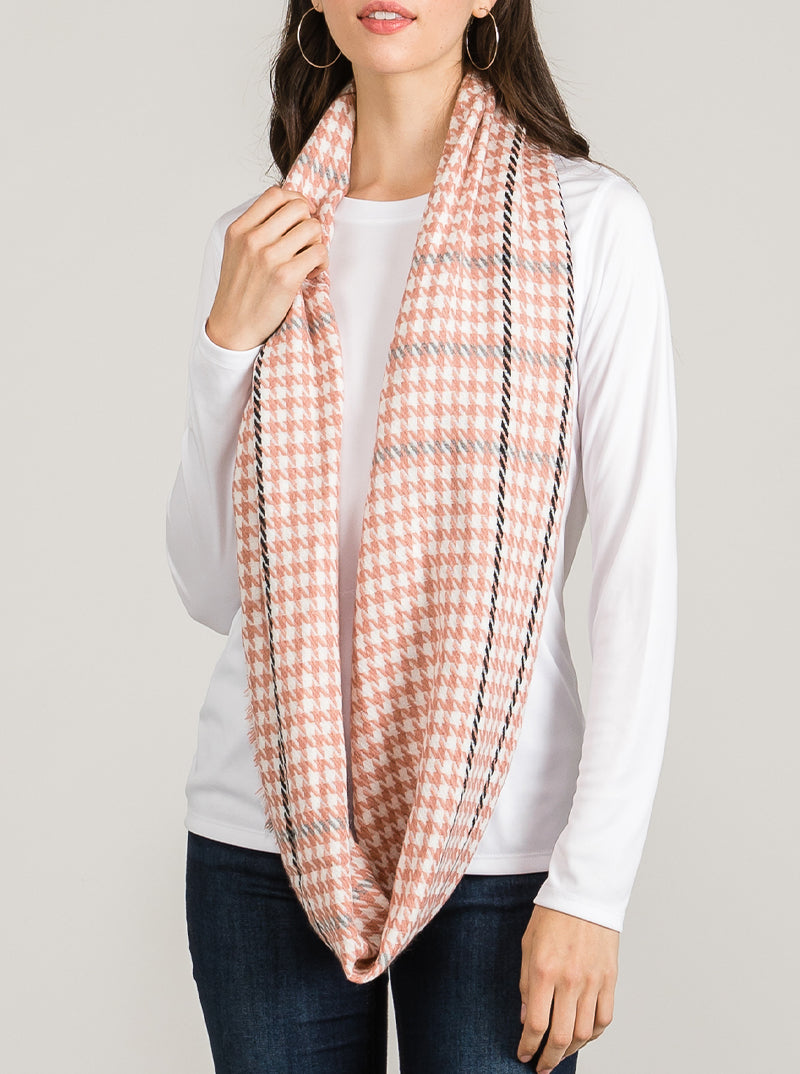Plaid Tartan Multi Houndstooth Loop Infinity Scarf Fringe