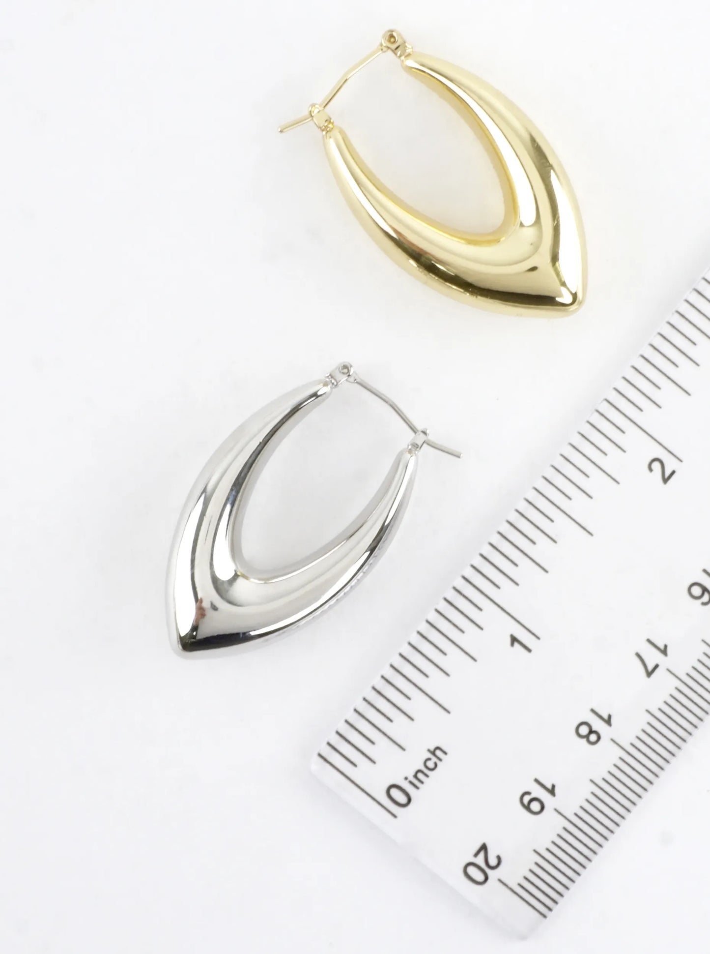 Pointed Puffy Brass Marquise Hoop Earrings