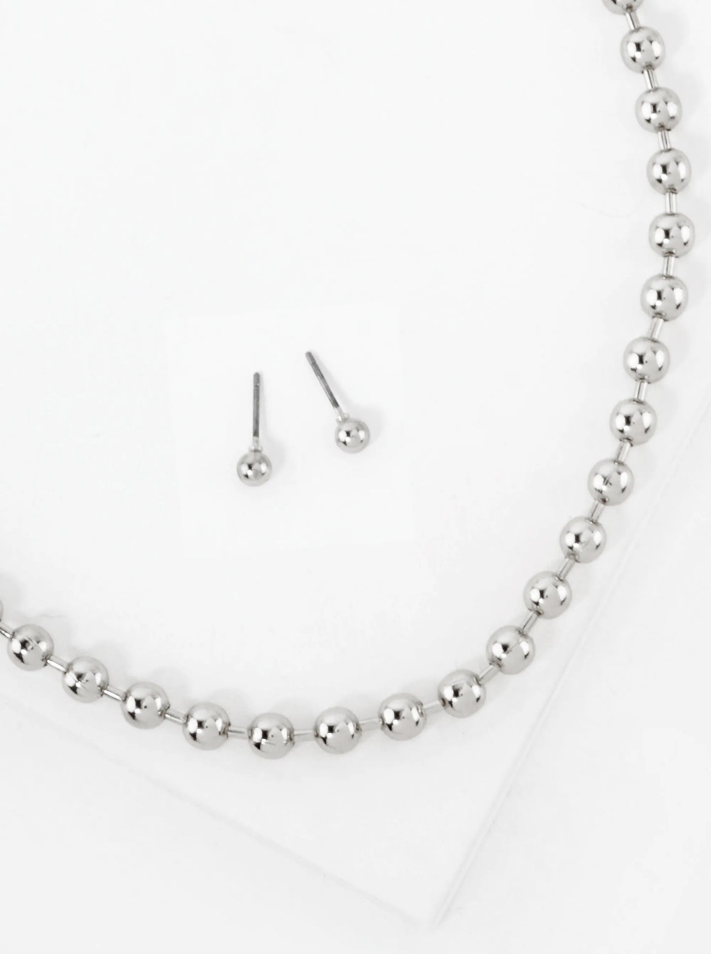 Polished 3mm Brass 15-inch Ball Chain Necklace Set-with-Earrings