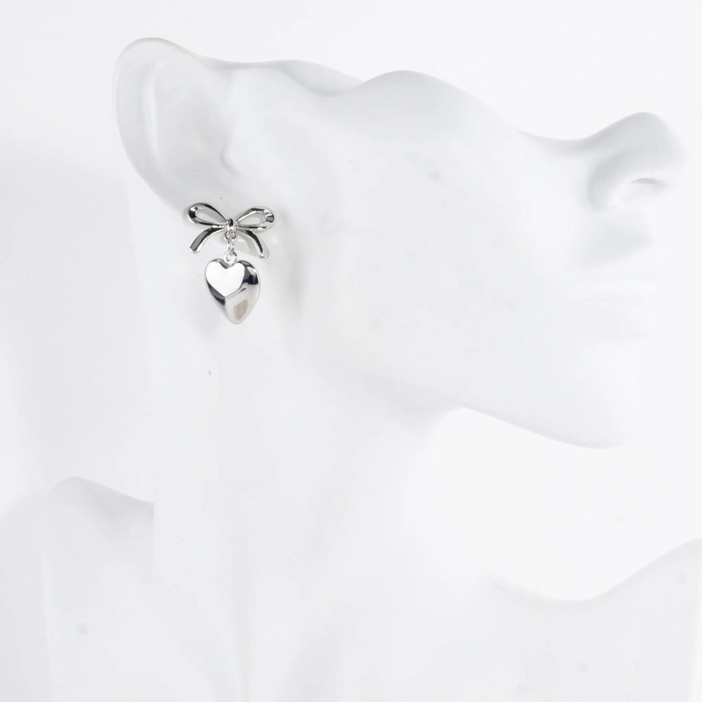 Polished Bow And Heart Drop Dangle Earrings