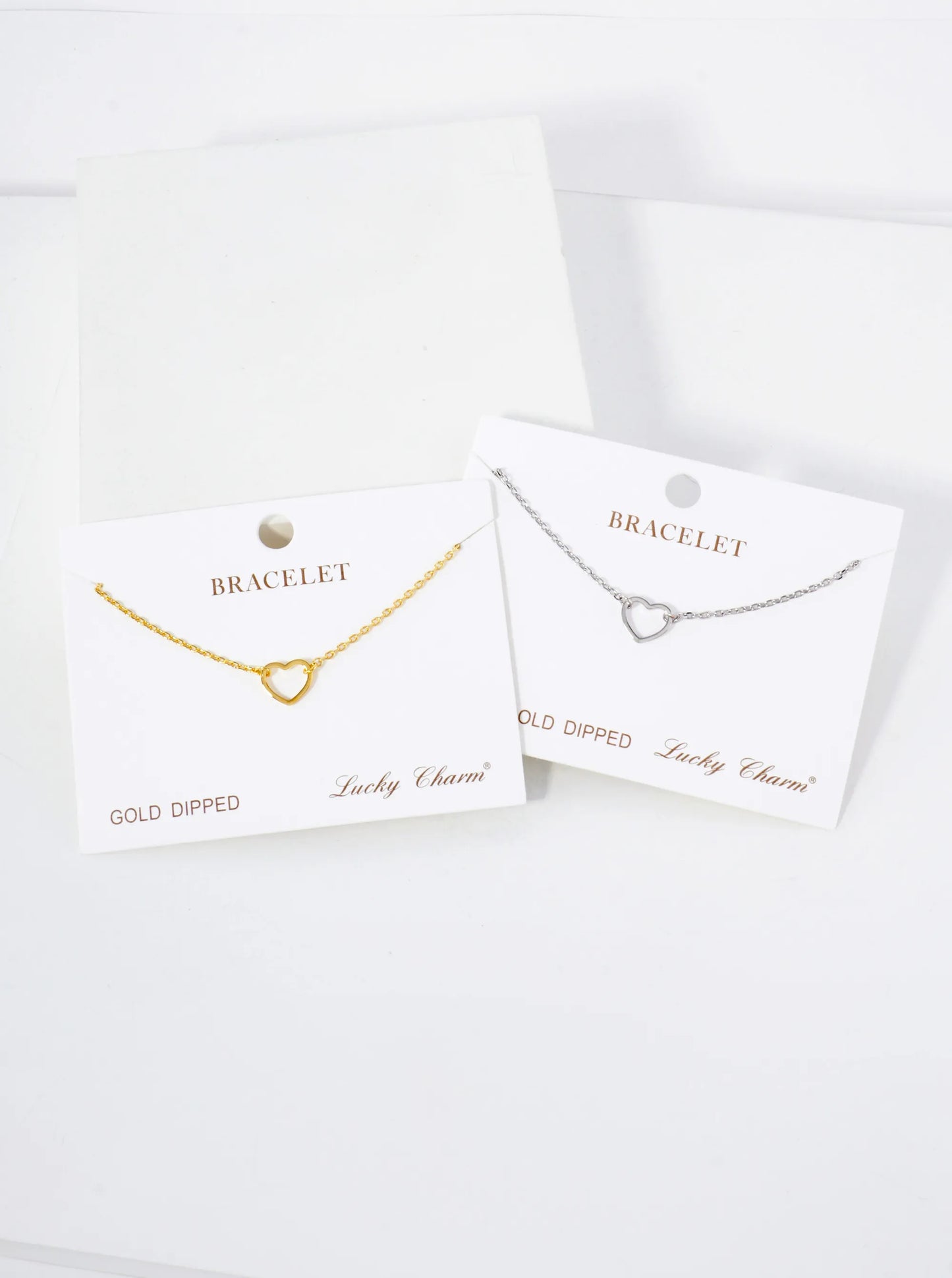 Polished Brass 10mm Cutout Heart Accents 18K-Gold-Dipped Chain Bracelet