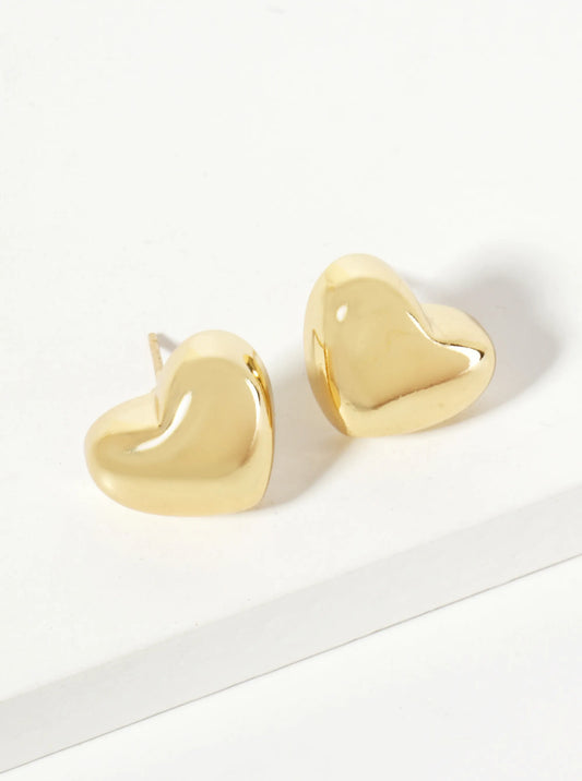 Polished Brass 11mm Heart-Shaped 18K-Gold-Dipped Stud Earrings