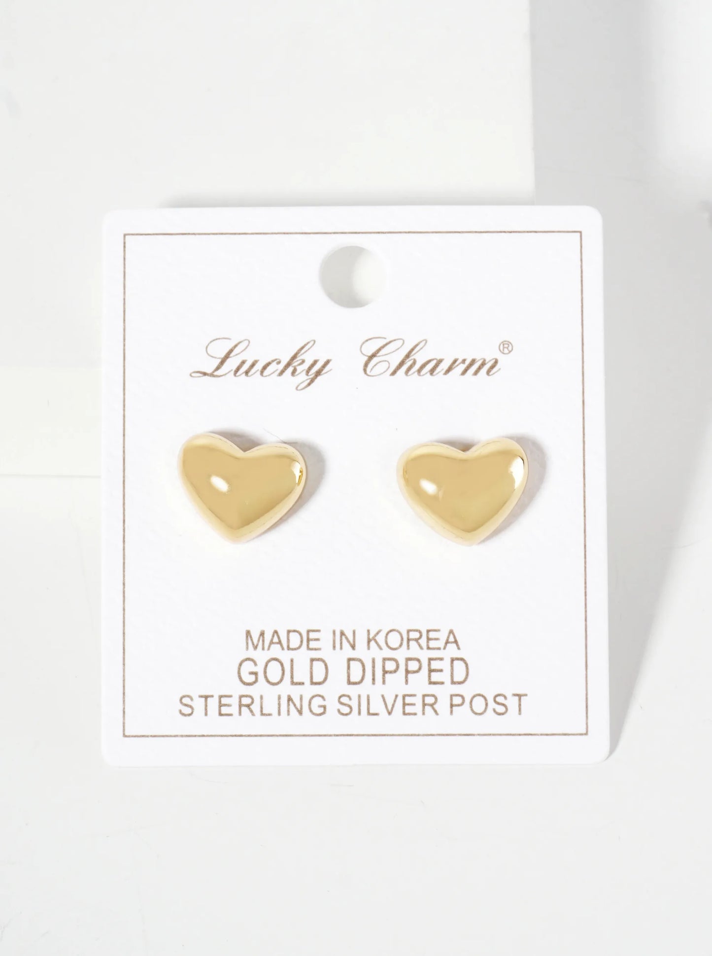 Polished Brass 11mm Heart-Shaped 18K-Gold-Dipped Stud Earrings