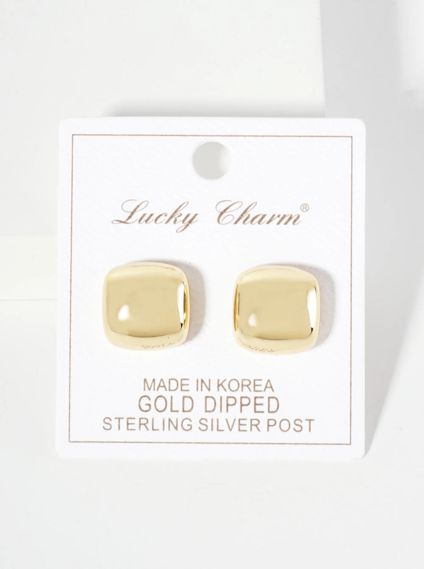 Polished Brass 16mm Square-Shaped 18K-Gold-Dipped Stud Earrings