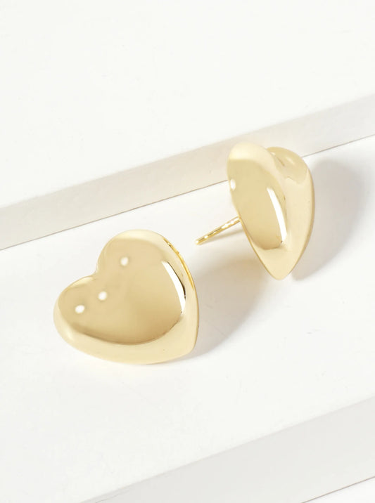 Polished Brass 17mm Heart-Shaped 18K-Gold-Dipped Stud Earrings
