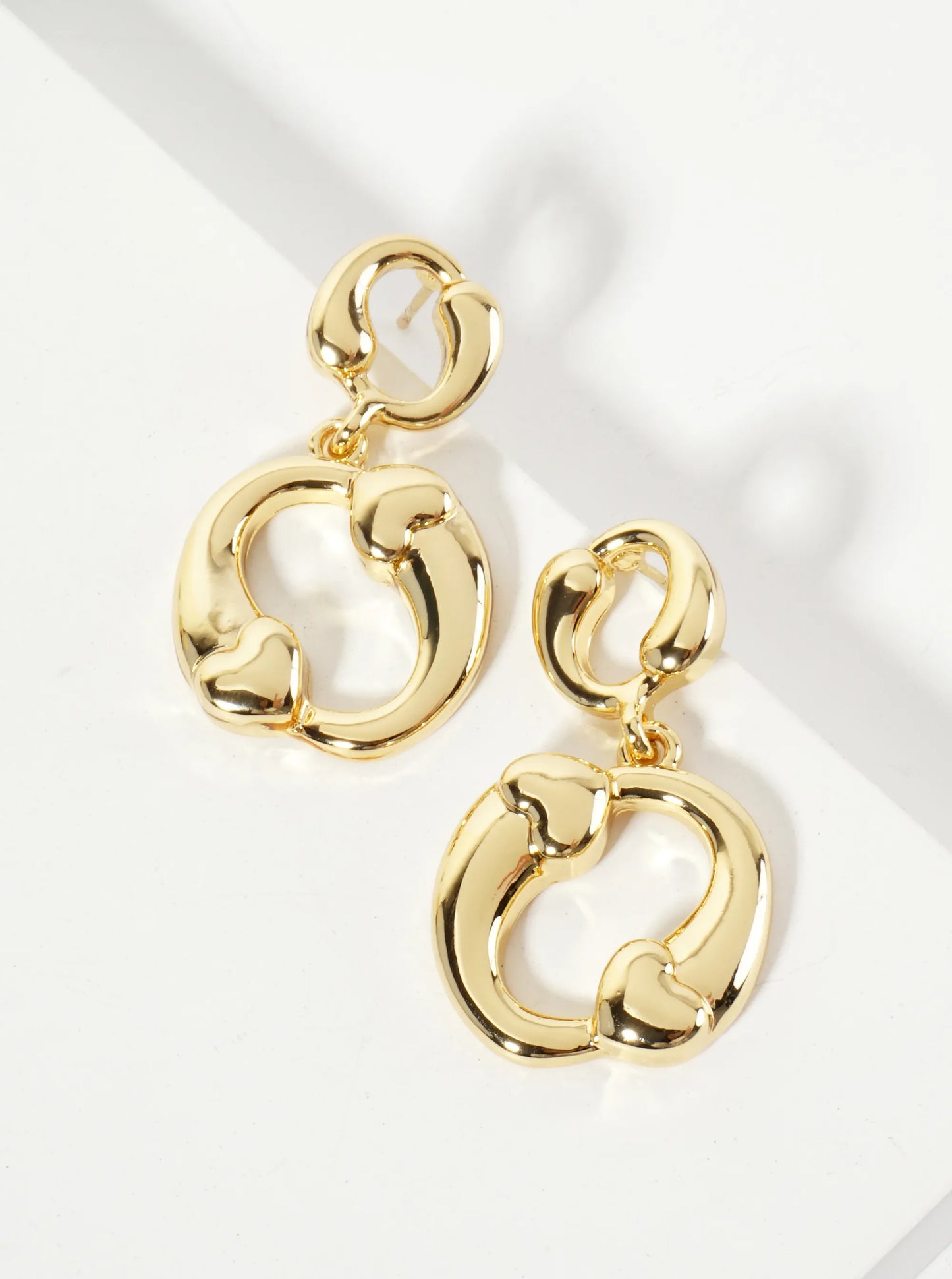 Polished Brass 18K-Gold-Dipped Heart Accent Circle Drop Earrings