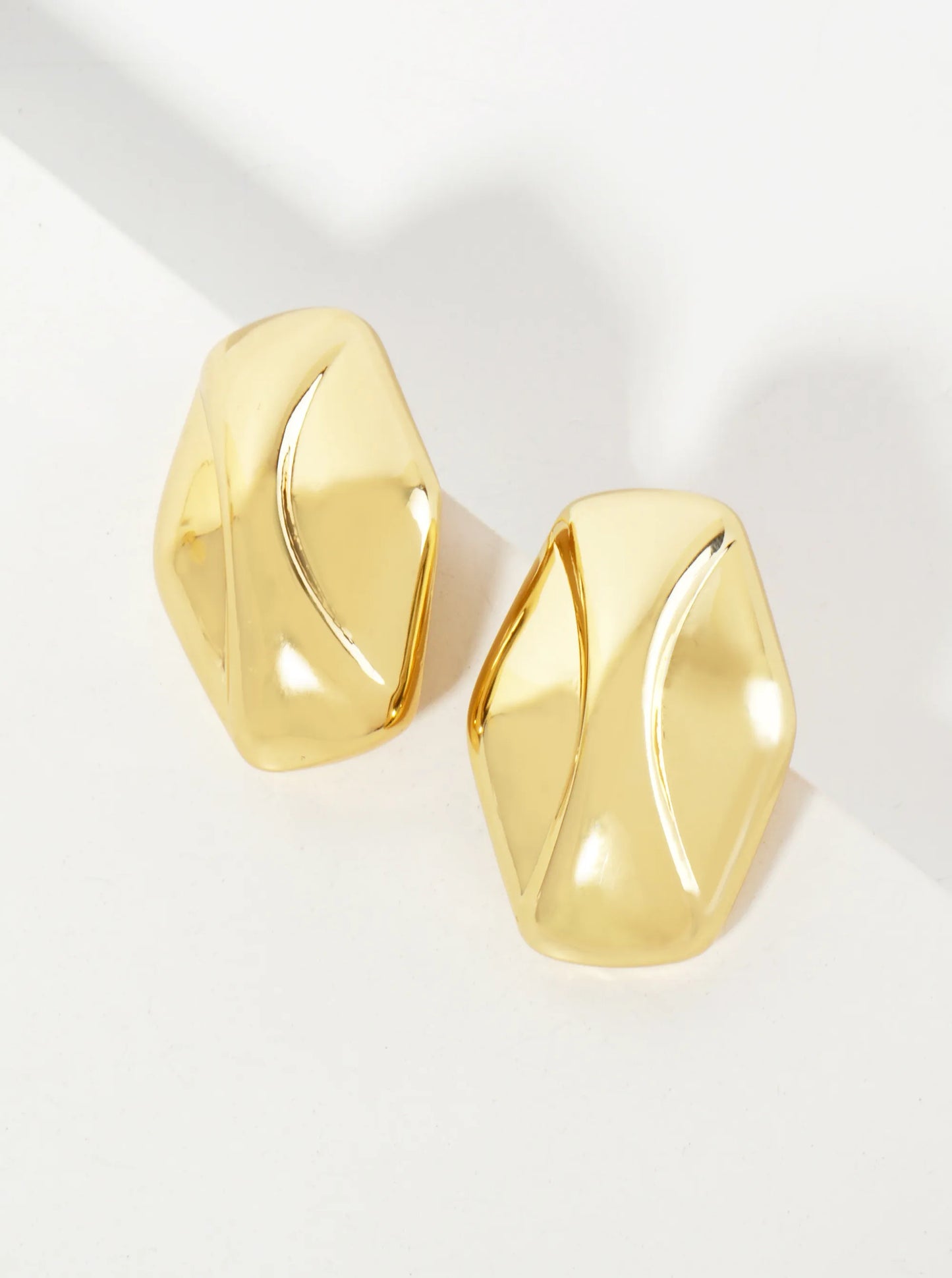 Polished Brass 18K-Gold-Dipped Soft-Curve Lined Hexagon Stud Earrings