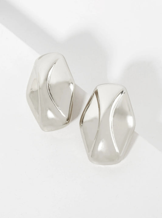 Polished Brass 18K-Gold-Dipped Soft-Curve Lined Hexagon Stud Earrings