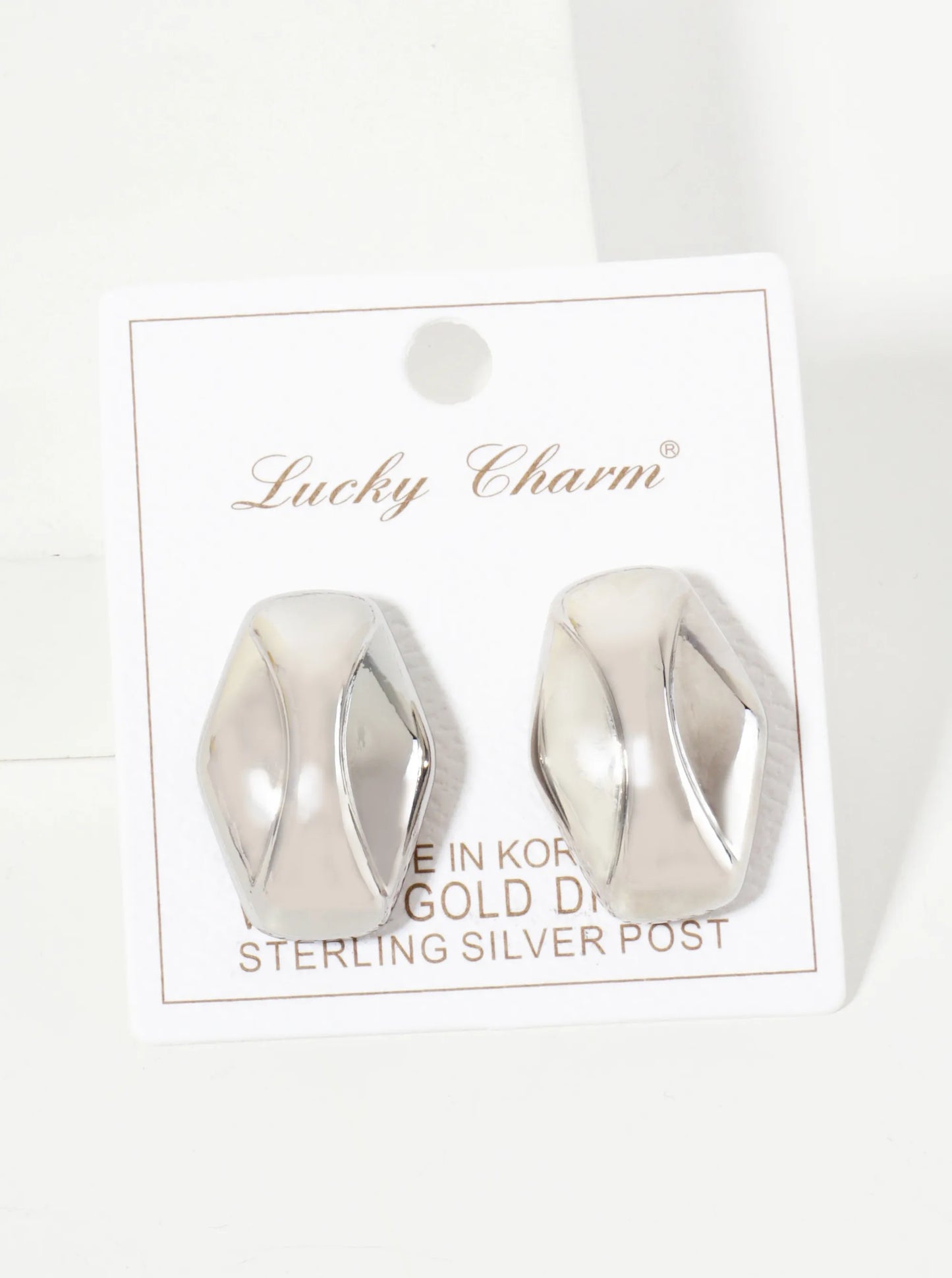 Polished Brass 18K-Gold-Dipped Soft-Curve Lined Hexagon Stud Earrings