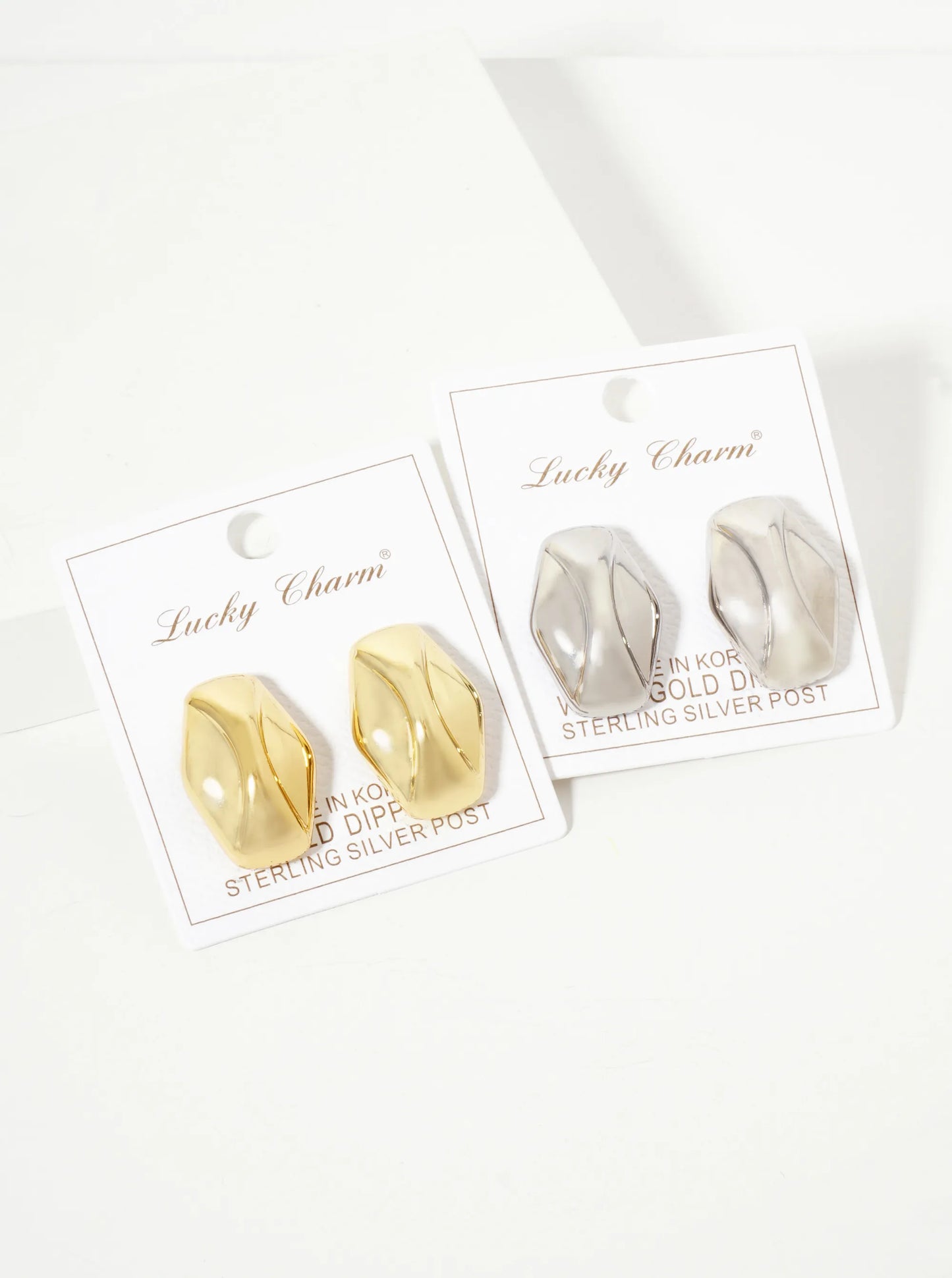 Polished Brass 18K-Gold-Dipped Soft-Curve Lined Hexagon Stud Earrings