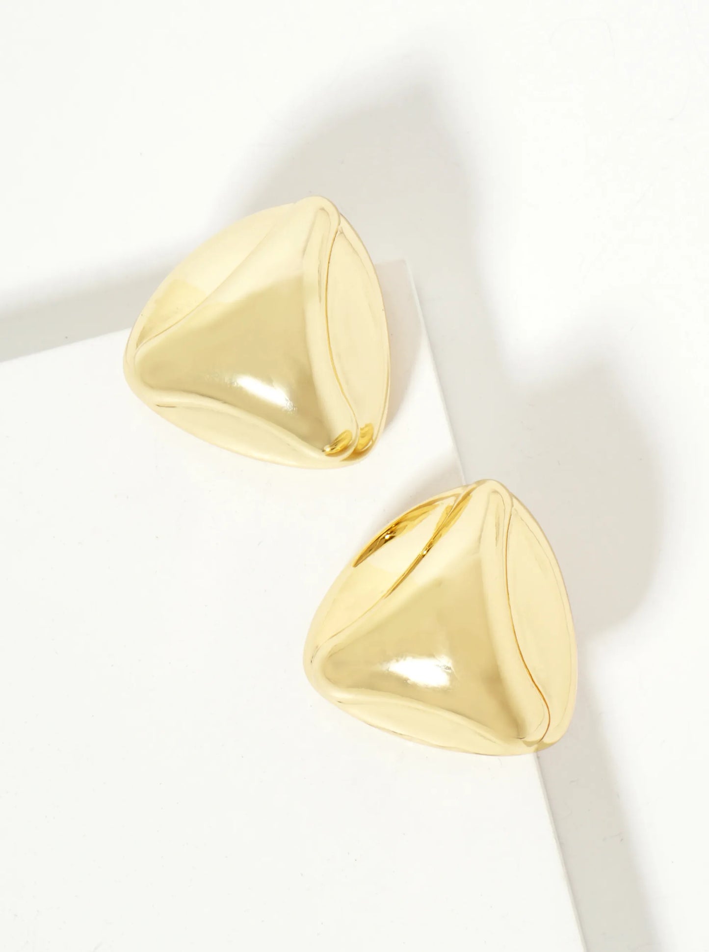 Polished Brass 18K-Gold-Dipped Soft-Curve Lined Puffy Triangle Stud Earrings