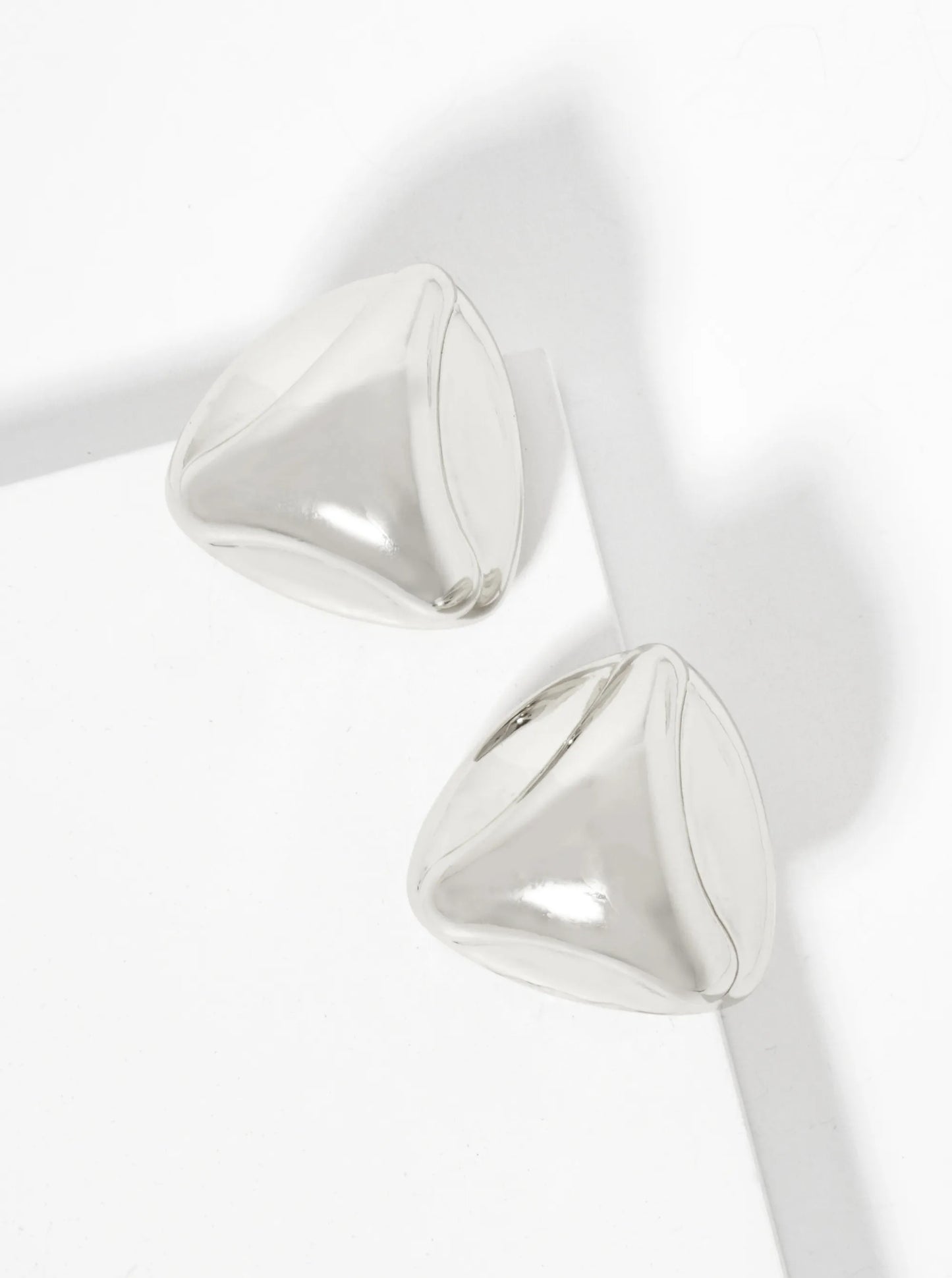 Polished Brass 18K-Gold-Dipped Soft-Curve Lined Puffy Triangle Stud Earrings
