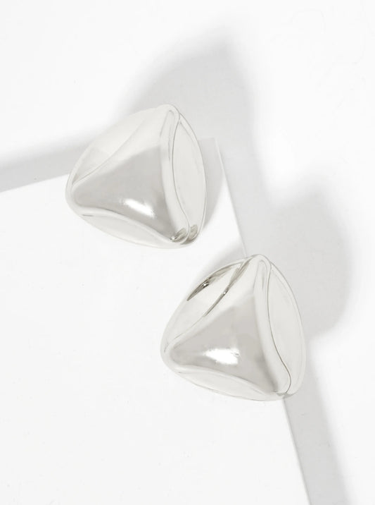 Polished Brass 18K-Gold-Dipped Soft-Curve Lined Puffy Triangle Stud Earrings