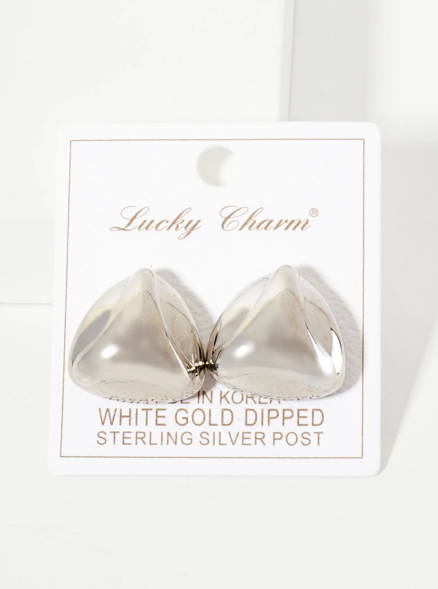 Polished Brass 18K-Gold-Dipped Soft-Curve Lined Puffy Triangle Stud Earrings
