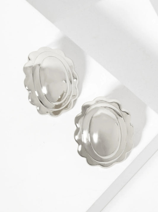Polished Brass 18K-Gold-Dipped Soft-Curve Wavy Oval Stud Earrings