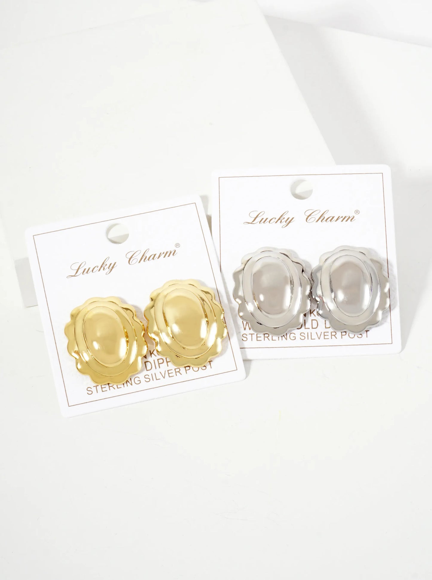 Polished Brass 18K-Gold-Dipped Soft-Curve Wavy Oval Stud Earrings
