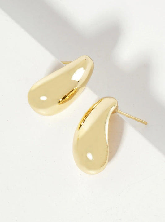 Polished Brass 18mm Teardrop-Shaped 18K-Gold-Dipped Stud Earrings