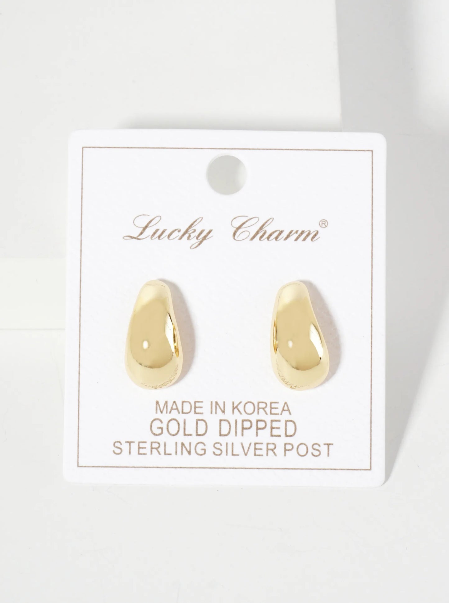 Polished Brass 18mm Teardrop-Shaped 18K-Gold-Dipped Stud Earrings