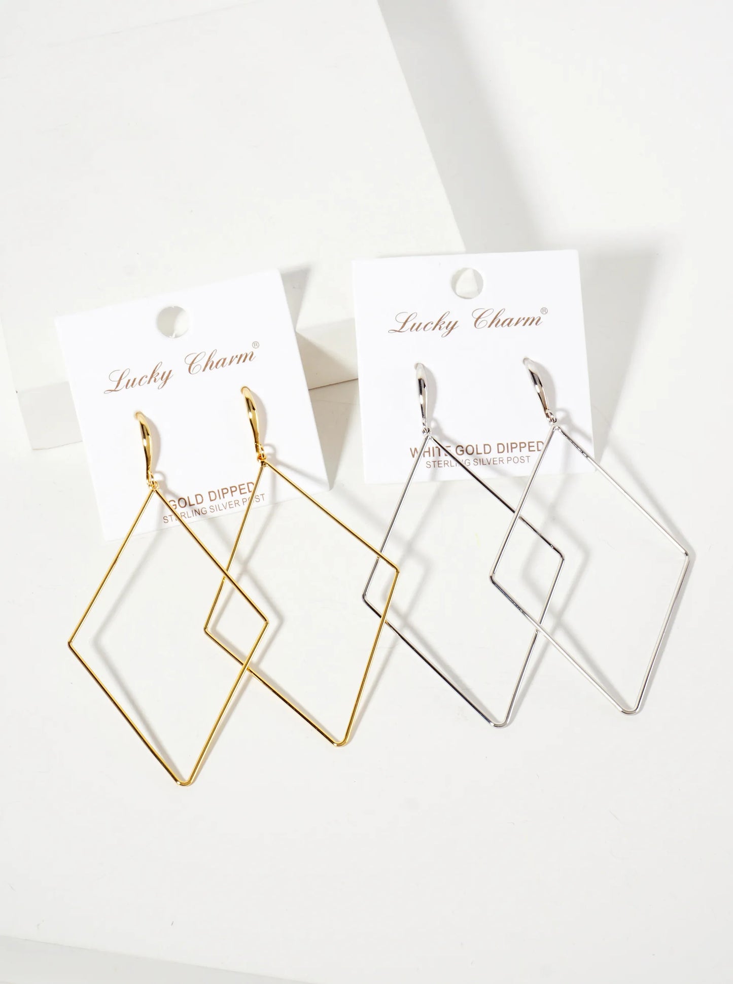 Polished Brass 2-and-three-quarters-inch Delicate Diamond Drop 18K-Gold-Dipped Fish-Hook Earrings