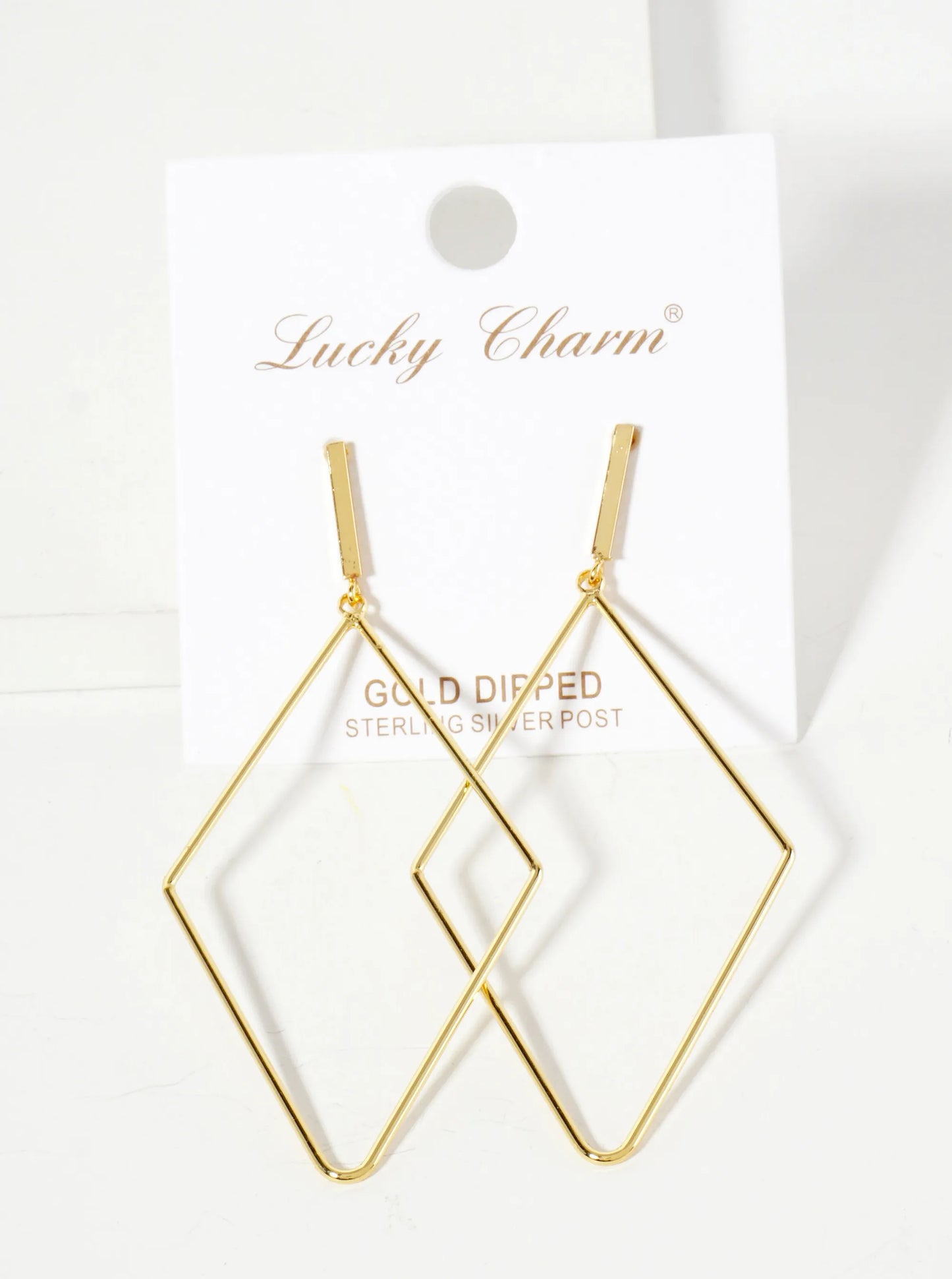 Polished Brass 2-inch Delicate Diamond Drop 18K-Gold-Dipped Earrings