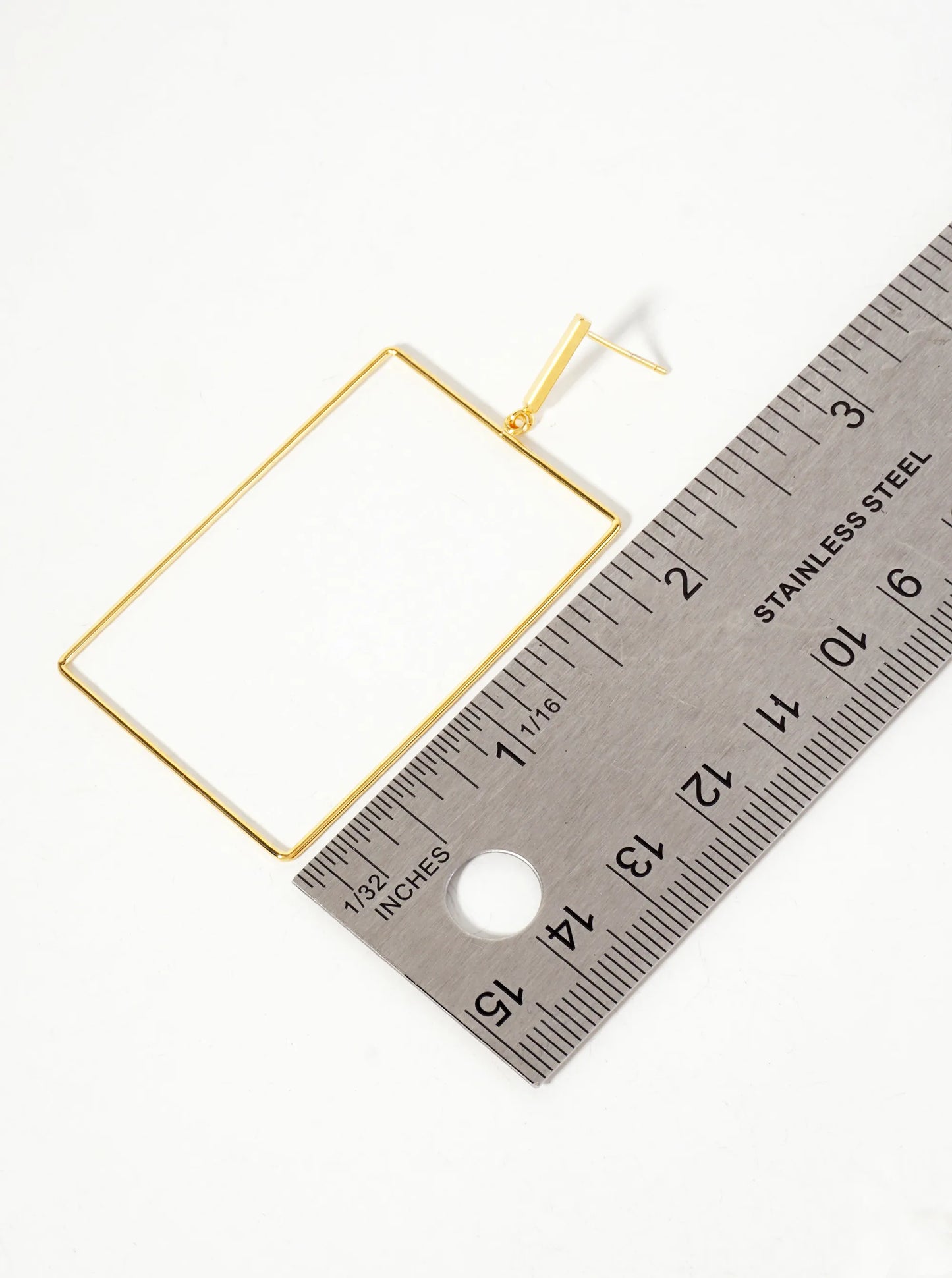 Polished Brass 2-inch Delicate Rectangle Drop 18K-Gold-Dipped Earrings