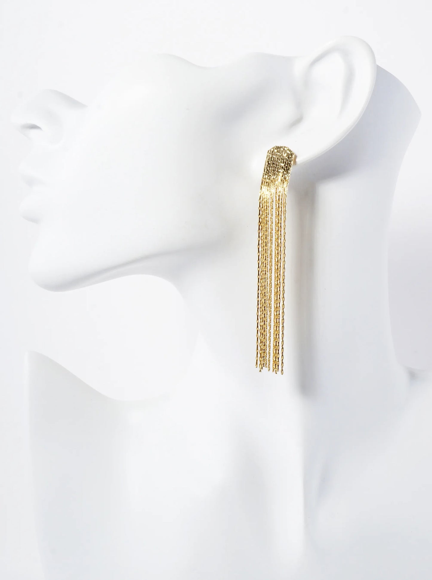 Polished Brass 3-Inch Chain Tassel Fringe Drop Earrings