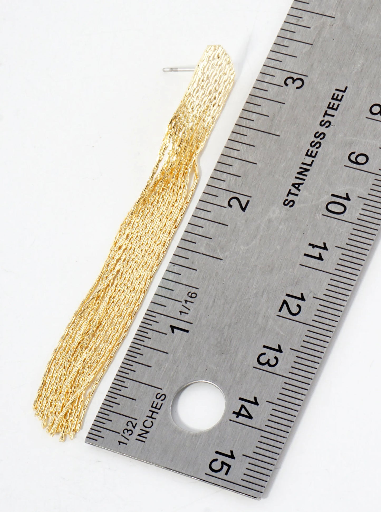 Polished Brass 3-Inch Chain Tassel Fringe Drop Earrings