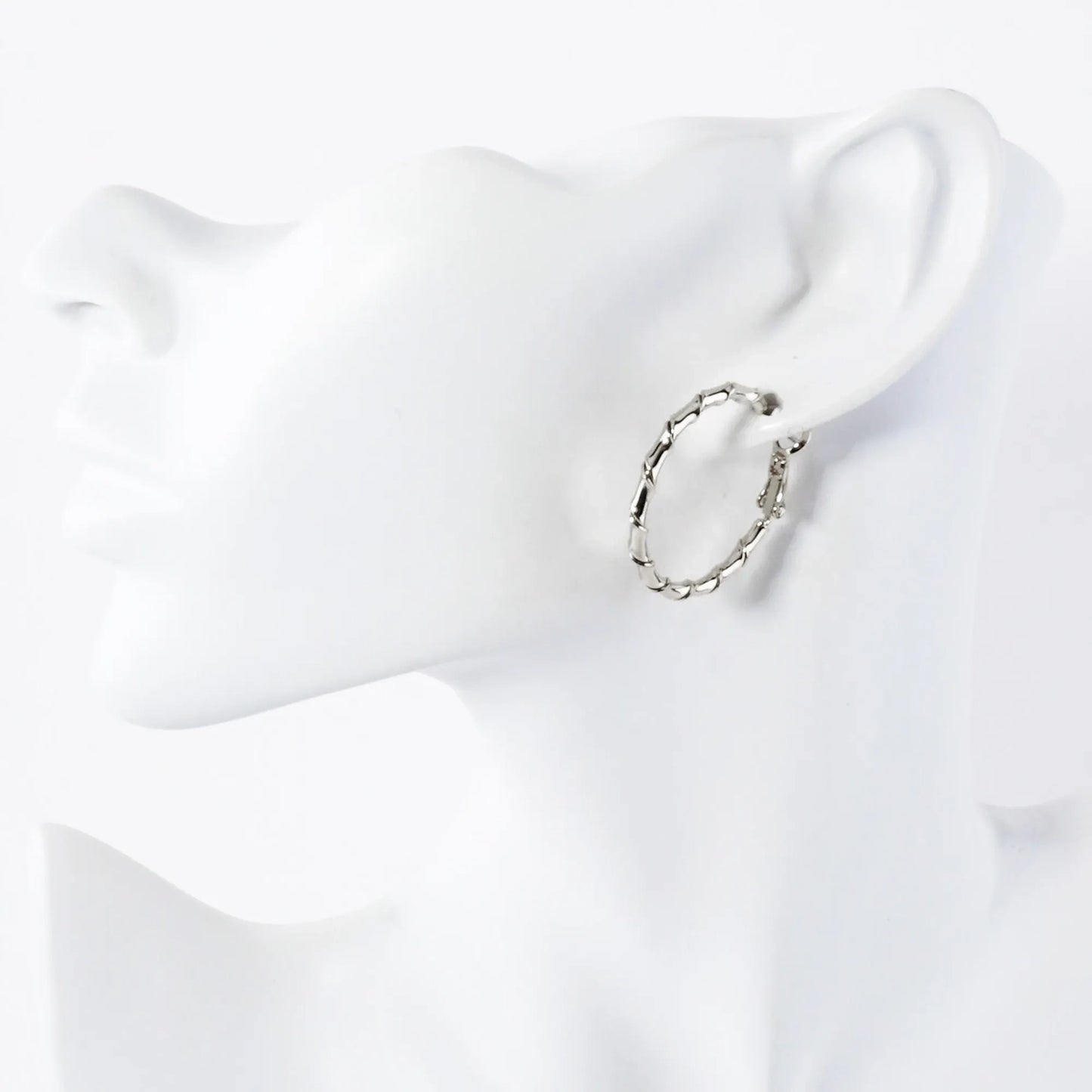 Polished Brass 30mm Twisted Design Detailed Omega-Back Hoop Earrings