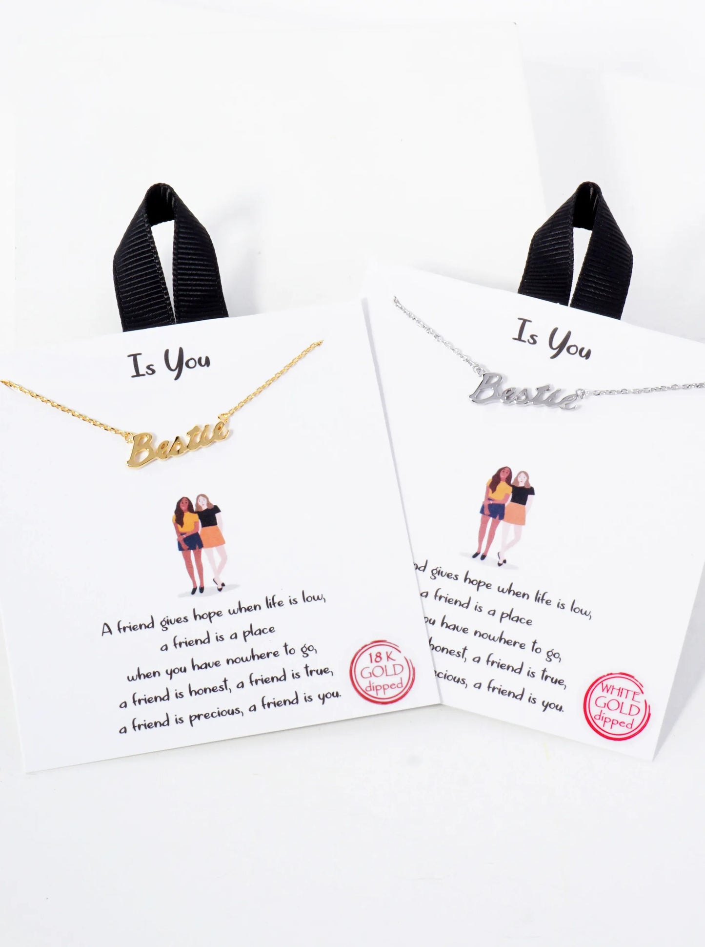 Polished Brass Bestie Word Pendant Hypoallergenic 18K-Gold-Dipped Station Necklace