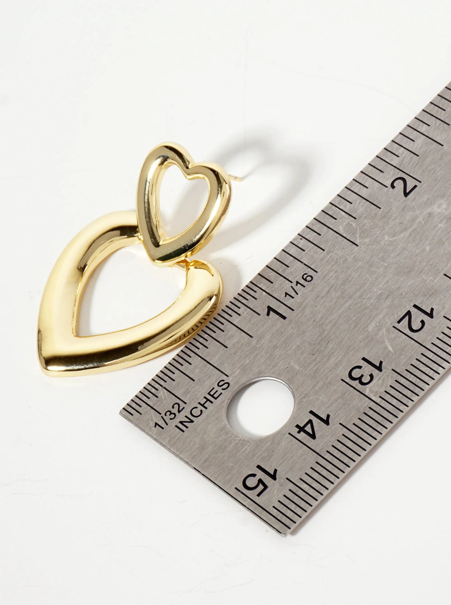Polished Brass Cutout Double Heart Drop 18K-Gold-Dipped Dangle Earrings