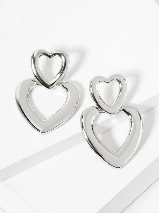 Polished Brass Cutout Double Heart Drop 18K-Gold-Dipped Dangle Earrings