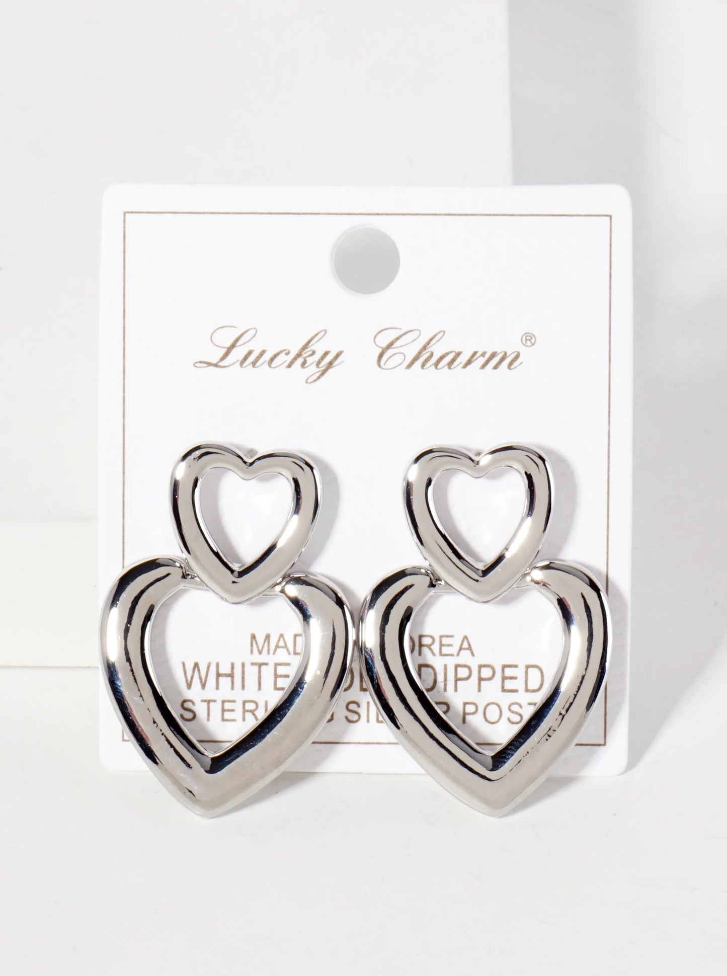 Polished Brass Cutout Double Heart Drop 18K-Gold-Dipped Dangle Earrings