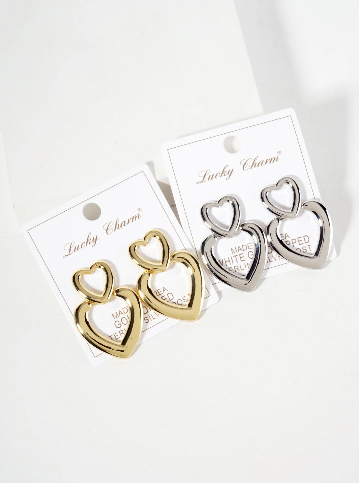 Polished Brass Cutout Double Heart Drop 18K-Gold-Dipped Dangle Earrings
