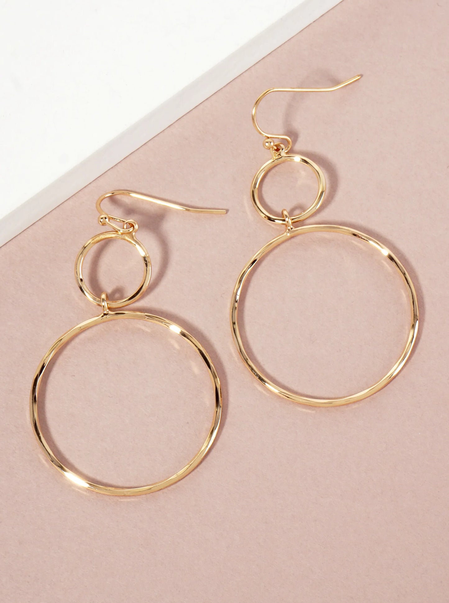Polished Brass Double Circle Drop Lightweight Dangle Earrings