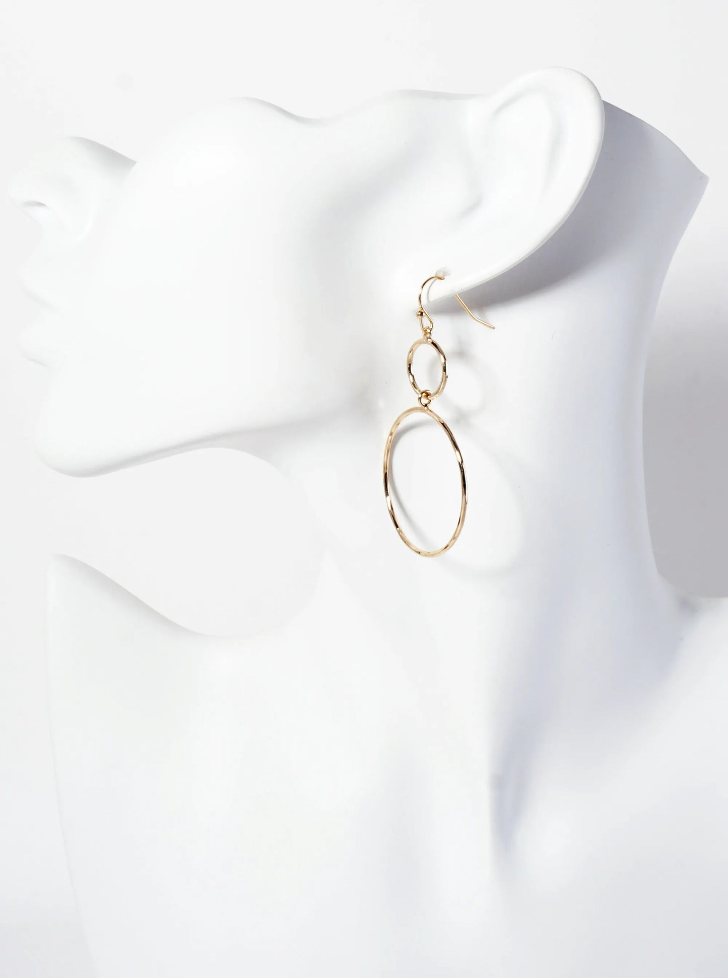 Polished Brass Double Circle Drop Lightweight Dangle Earrings